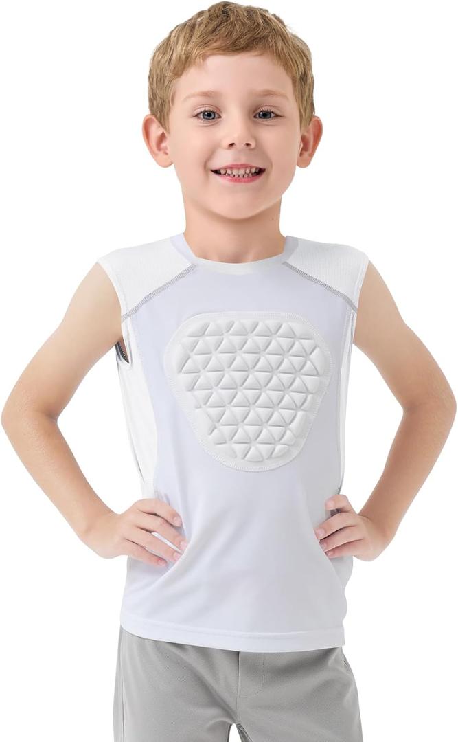Dreammonkey 3T-9Y Toddlers Baseball Chest Protector Padded Compression Shirt Softball Lacrosse Rib Heart Sternum Guard (5T, White)