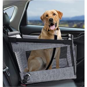 Dogs Car Seat Cover with Hard Bottom，Back Seat Extender for Dogs&Cat Up to 30 LB，Dog Bed for Car Seat，Waterproof Fabric with Breathable Mesh and Adjustable Dog Seat Belt (Gray)