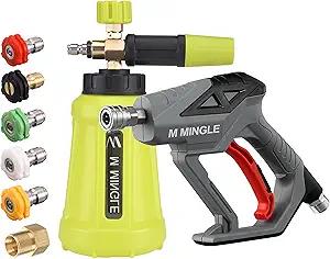 M MINGLE High Pressure Washer GunSnow Foam Lance, 4000 PSI Cannon Foam Blaster Power Washer with 1/4" Quick Connector, Car Wash Foam Cannon Kit with 5 Pressure Washer Nozzle Tips, 1 Liter