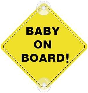 Assured Signs Baby On Board Sign with Suction Cups,Baby Safety Warning Decal for Cars- Bright Yellow, Durable and Strong Suction (Baby on Board)