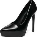 NEWBELLA Women's Platform Pumps Stiletto Heels Pointed Toe Slip On Dress Shoes-High Heels for Wedding, Party Black, Size 6