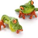 JUXYES Set of 2 Resin Creative 3D Craft Frog Figurine Computer Monitor Decor, Personalized Animal Collectible Figurines Mascot Frog Resin Crafts for Home Office Decoration