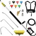 Janz 24 FT, Aluminum Telescoping Pressure Washer Wand with 2 Pressure Washer Extension Wands,Gutter Cleaner Attachment, 7 Spray Nozzle Tips, 2 Hose Inlet Adapters, Pivoting Coupler and Support Harness