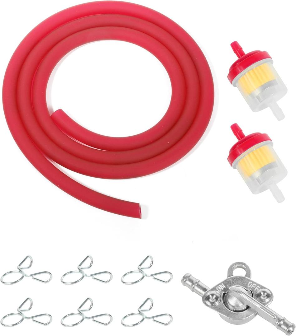 RACOONA Gas Line Hose,Car Accessories Fuel Line Hose Kit,Fuel Line Hose Clamps Fuel Filters with Inline Shut Off Valve Petcock Set for 50cc 70cc 90cc 110cc 125cc 150cc ATV Dirt Pit Bike (Red)
