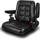 Universal Adjustable Forklift Seat with Safety Belt and Armrest, Adjustable Backrest and Slide Rail Waterproof PVC Mower Seat, for Tractor Excavator, Forklift, Skid Loader, Backhoe Dozer Telehandler (18.5x16.5x19")