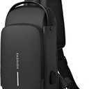 Sling Bag for Men | Anti-theft Crossbody Bag - Crossbody Shoulder Chest Bag | Anti-Theft, USB, Waterproof (Black)