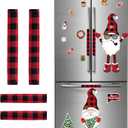 Christmas Refrigerator Door Decorations Set Includes 23 Pieces Christmas Gnome Magnets and 4 Pieces Xmas Dishwasher Covers, Xmas Refrigerator Handle Covers Set for Fridge, Metal Door, Cabinets