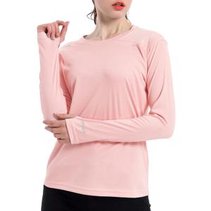 Women's Sun Protection Long Sleeve Shirts | UPF 50+ UV Rash Guard Swim Shirt, Workout Hiking Running Fishing Athletic Tops (Pink, S)