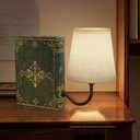 Vintage Bookshelf Lamp Rechargeable, Cordless Book Lamp with Linen Shade, Dimmable Touch Control Table Lamp, Modern Decorative Bookend, Bookshelf Lights for Office Home, Library, Study