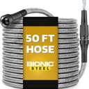 BIONIC STEEL 50 Ft Metal Garden Hose with Sprayer Nozzle, Non Kinking Designed Stainless Steel Heavy Duty Water Hose 50Ft x 5/8 in. Ultra Flexible NON Expandable for Uninterrupted Water Flow, 500 PSI