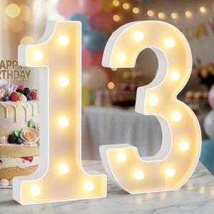 12.6 Inch LED Marquee Light Up Numbers 13, 13th Birthday Number Lights as Gifts for Girls Women Men, Lighted Marquee Numbers for Anniversary Party Night Light Table Decorations