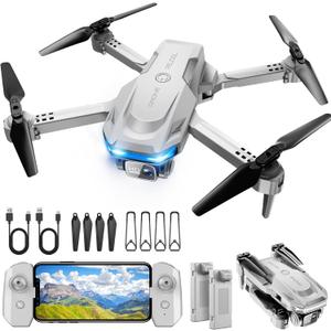Drone with 1080P Camera - Foldable Remote Control Quadcopter with Gesture Control, 3D Flip, One Key Start, Emergency Stop, 2 Batteries, Easier to use, Toy for Adults Beginners, Grey