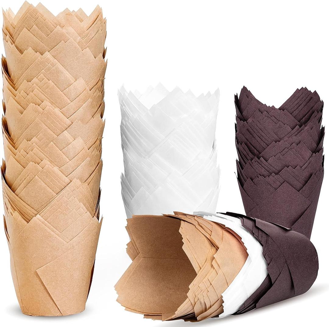 200pcs Tulip Cupcake Liners, Premium Muffin Liners Holders for Baking Cups, Greaseproof Cupcake Wrappers in Standard Size, Classic Parchment Paper Cupcakes Liner for Party, Christmas by JIRNGLA (Mix)