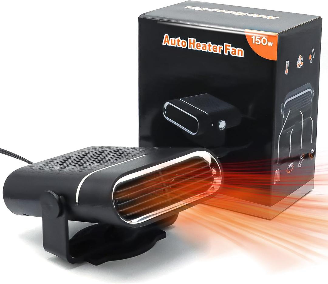 Car Heater, 2-in-1 Multi-Function Portable, 150W 12V Car Heater That Plugs into Cigarette Lighter, 360 Free Adjustment, Quick Heating Defrost and Defogging, Black