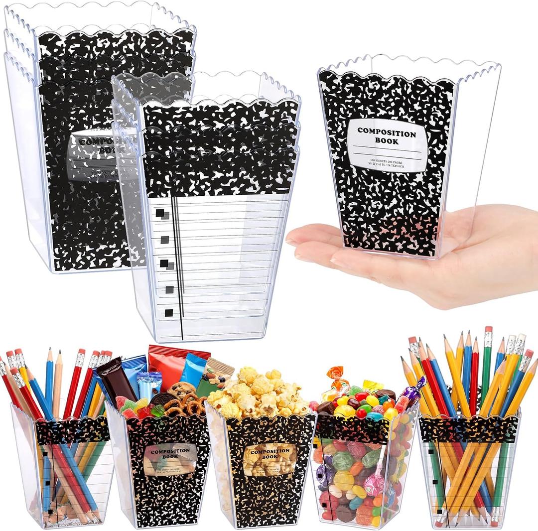 Mimorou 6 Pcs Teacher Gift Box Teacher Appreciation Gift Container Thank You Pencil Notebook Composition Book Crayon Candy Popcorn Holders for End of Year Graduation Party (Composition Book)