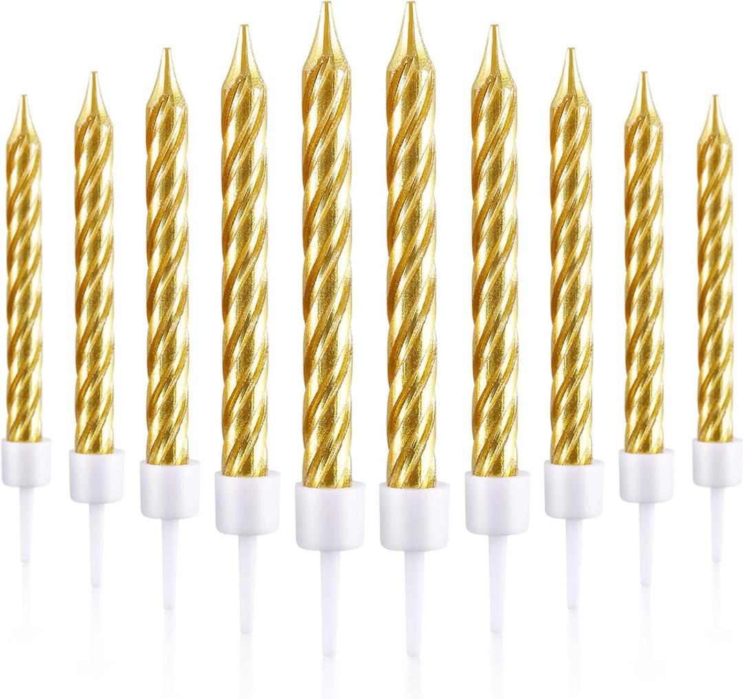 Blulu 50 Pieces Spiral Birthday Candles Metallic Cake Cupcake Candles for Birthday Wedding Party Decorations(Gold)