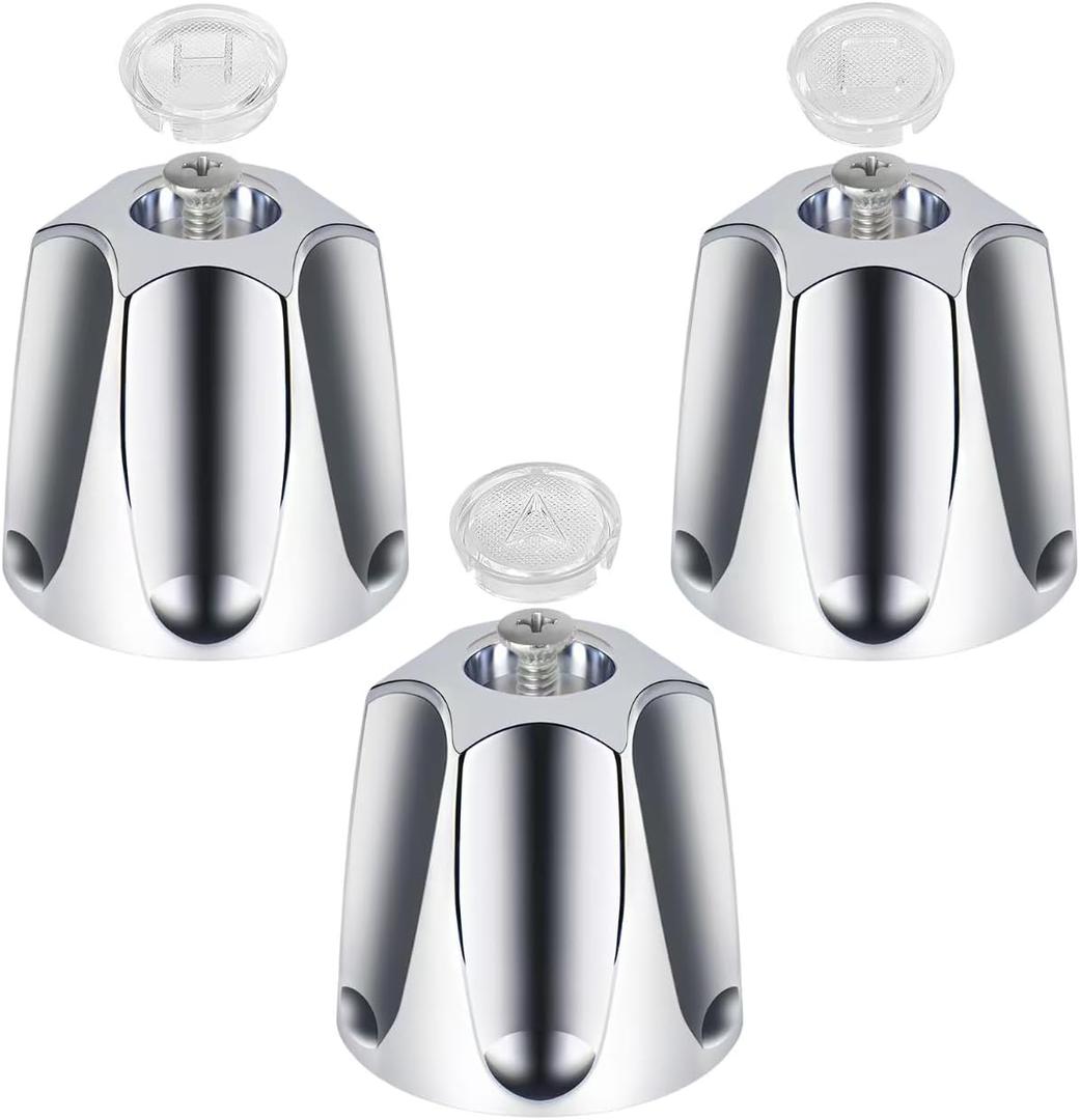 3Pcs Shower Knob Replacement Compatible with Price/Pfister Verve Tub Shower, Bathtub Faucet Handle Remodel Trim Kit Includes Hot/Cold/Diverter Knob & 3 Screws (Polished Chrome)