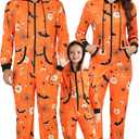 Veseacky Matching Family Pajamas Sets Skeleton Glow in Dark Jumpsuit Halloween Hooded One-Piece Zipper PJS Family Jammies (Orange, XXL)