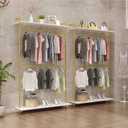 Industrial Clothing Store 2-Tier Pipe and Wood Garment Rack,Wall Mounted Storage Clothes Shoe Bag Hanging Shelves,Retail Shop Clothes Display Stands (Gold, One Pipe Shlef, 47.2" L)