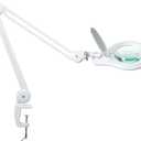 Bifocals LED Magnifying Lamp with Clamp, 5 Diopter with 20 Diopter, 5 Inch Magnifier Glass Lens, 1200 Lumens Dimmable Magnifier Lamp for Desk Craft Hobby with 60PCS Bright LEDs (White)