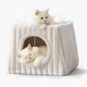 Dogpals Indoor Cat House - Large Cat Bed Cave with Fluffy Balls and Scratch Pads, Foldable House and Apartment with Pads, Suitable for Multiple Cats(White, Large) (Whiite)
