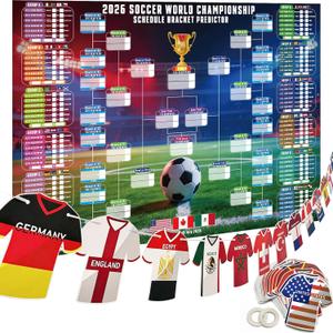 2026 World Soccer Cup Extra Large Schedule Poster 43in x 32in, 48 teams Soccer Jersey Bunting Banner Country String Flags, Tournament Schedule Soccer Matches Wall Chart for Home Office bar football club Decorations (Green)