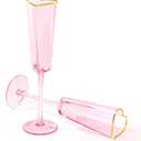 2 Pack Wedding Heart Shaped Champagne Flutes Pink Coupe Martini Glasses Cocktail Toasting Glasses Drink Cooler, Cups with Gold Rim for Bridal Shower Celebrations Girl Birthday Party Supplies(Retro)