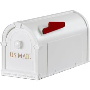 The Hampton Mailbox, Durable Plastic, Easy to Install, Flag Included, White