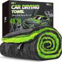 KKV Full-Sized SUV Drying Towel, 48x24 Dual Sided Microfiber Car Cleaning Towel with Twisting Yarn Technique, 1400GSM Super Absorbent, Scratch-Free, Machine Washable (Darkgray- Green Yellow)