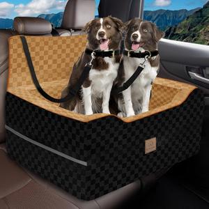 Large Dog Car Seat for Back Seat  Removable Dog Booster Seat & Washable Pet Car Seat for Medium & 2 Small Dogs up to 60lbs  Safety Straps & Storage Pocket  Travel & Home Use (Black/Brown)