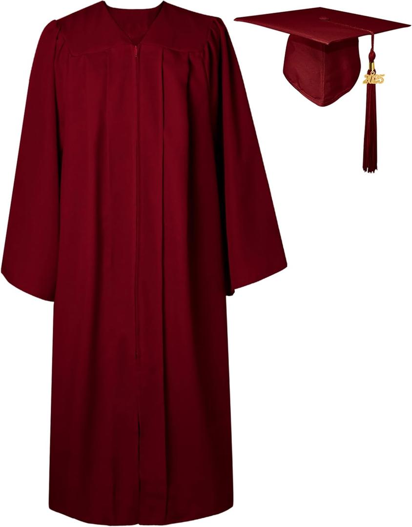 GraduatePro Matte Graduation Cap and Gown Class of 2025 Set Bulk with Tassel for High School & College 12 Colors (39, Maroon)