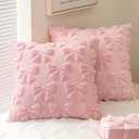 MIULEE Pink Bow Pillow Covers Coquette Room Decor Aesthetic Set of 2 Spring Decorative Cute Girl Soft Plush Faux Pillowcase for Preppy Room Decor Bedroom Couch,18x18 Inch
