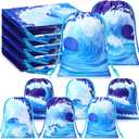 Capoda 16 Pcs Ocean Waves Gift Bags Bulk Summer Sea Drawstring Pouch Blue Beach Pool Reusable Treat Candy Favor Goodie Bags for Swimming Birthday Party Decoration Shower Supplies