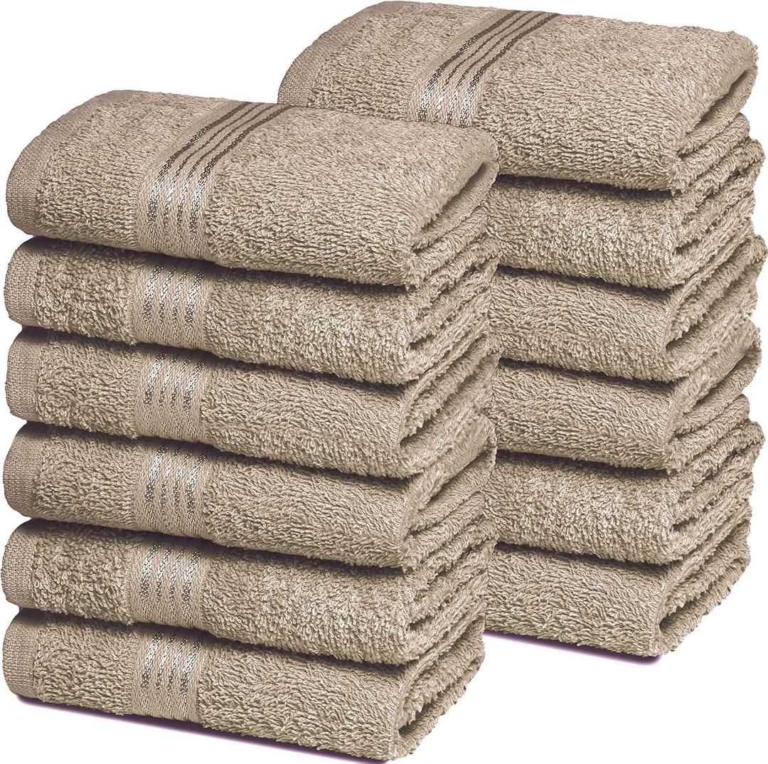 Belizzi Home Ultra Soft Cotton Washcloths, Contains 12 Piece Face Cloths 12x12 inch, Ideal for Everyday use Face Towels, Compact & Lightweight Multi Purpose Washcloths - Tan