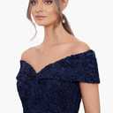 Xscape Women's Off The Shoulder Sequin & Lace Overlay Evening Gown with Sweetheart Neckline, Sheath Formal Dress (Blue, XS)