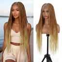 BrittyHair Full Lace Knotless Box Braided Wigs for Black Women Double Full Lace Front Braided wig Glueless Braided Wigs with Baby Hair Synthetic Braided Lace Front Wigs(32 Inch, Ombre Blonde)