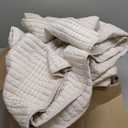 128x120 Seersucker Patchwork Oversized King Quilt Set, Lightweight Plaid Bedspread Coverlet Set, All Season Bohemian Home Bedding Decor with 2 Pillow Shams, Beige