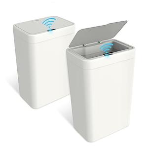 Bathroom Trash Can with Lid,Automatic Garbage Can with Touchless and Sealed Design,Slim Motion Sensor Waterproof Plastic Trash Bin Suitable for Bedrooms,Bathrooms,Kitchens,(White