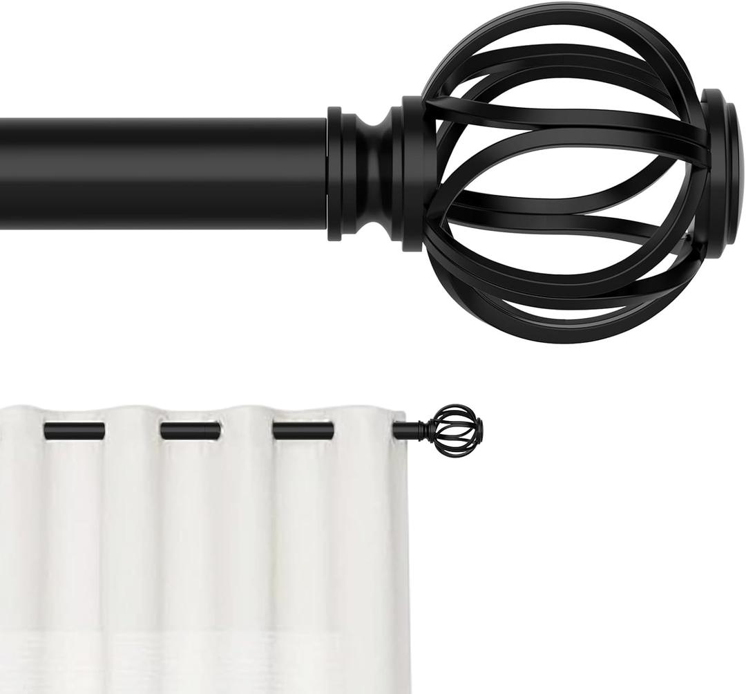 Curtain Rods for Windows 33 to 60 InchesBlack Adjustable 5/8 inch Curtain Rod for Bedroom, Small Decorative Drapery Rods with Twisted Cage Finals