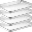 Quarter Sheet Pan Set of 4, CEKEE Stainless Steel Baking Sheet & Cookie Sheets for Baking, Baking Sheet Pan Oven Tray, Heavy Duty & Easy Clean Baking Pans Set - Size 12 x 10 x 0.98 Inch