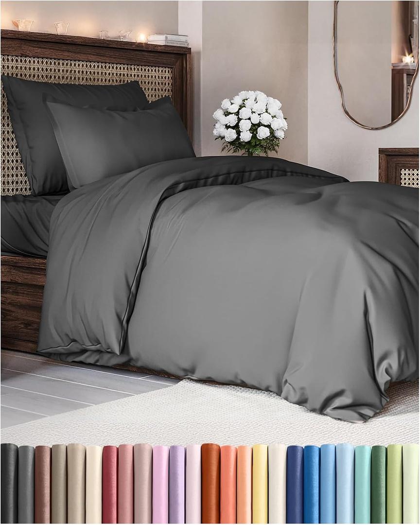 Duvet Cover Twin/Twin XL Size Set - Extra Soft Twin/Twin XL Duvet Cover 68" x 90" with 1 Pillow Sham - Hotel Luxury, Easy Care, Fade Free with Zipper Closures & Ties - Comfy & Breathable (Charcoal) (09 - Charcoal (No Comforter))