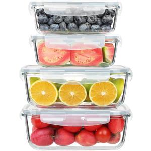 KOMUEE Large Glass Food Storage Containers Set (63oz & 27oz) with Airtight Lids, BPA-Free, 4 Pack Meal Prep Containers for Baking, Serving, Freezer, Microwave and Oven Safe