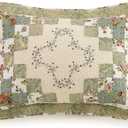 Modern Heirloom Olivia Embroidered Quilted Single Pillow Sham - Standard Size Sham, Green/Cream