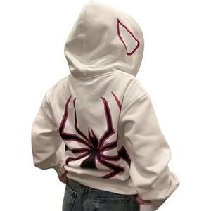 Women Men Oversized Harajuku Y2K Spider Graphic Hoodie Long Sleeve Full Zipper Jacket Coat Casual E Girl (L)