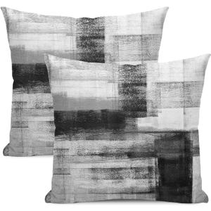 AEIOAE Black Grey White Pillow Covers 22x22 Inch Set of 2,Abstract Art Throw Pillows Case,Modern Geometry Outdoor Decorative Square Linen Farmhouse Decor Cushion Covers for Home Sofa Bed Couch