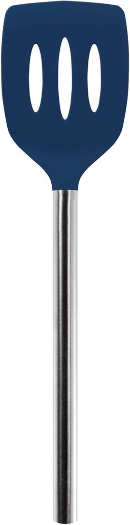 Tovolo Silicone Slotted Turner with Stainless Steel Handle, Pancake Spatula, Scratch-Resistant Kitchen Utensil for Nonstick Cookware & Cast Iron Skillets, Deep Indigo, Pack 2