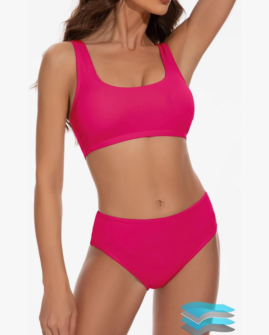 Beautikini Period Swimwear Two Piece Menstrual Leakproof Sporty Bikini Sets Bathing Suit Period Swimsuit for Teen Girls Medium