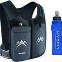 2 x REVALI Running Vest, USA Original Patent, Zip Reflective Running Vests with 500ml Hydration Bottle, Adjustable Waistband & Breathable Material, Chest Pack Gear Phone Holder for Men & Women (Small-Medium, Black)