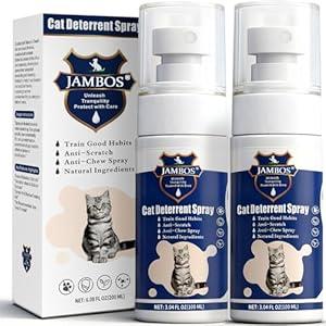 JAMBOS Cat Deterrent Spray for Scratching – Natural Anti Scratch Spray for Cats & Kittens, No Chew Training Spray for Furniture, Carpets & Plants, Safe Indoor & Outdoor Cat Repellent