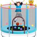 55" Trampoline for Kids, Telawah Indoor/Outdoor Mini Baby with Safety Enclosure Net, Adjustable Toddler with Basketball Hoop, Gifts for Boys & Girls (Blue)